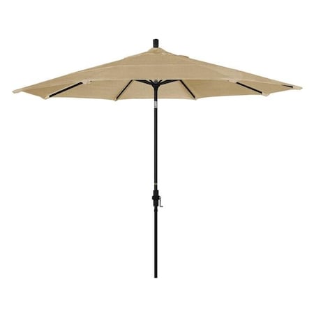 California Umbrella California Umbrella GSCU118302-8318-DWV 11 ft.Aluminum Market Umbrella Collar Tilt Double Vents - Matted Black - Sunbrella - Sesame Linen GSCU118302-8318-DWV